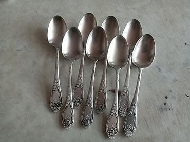 sapı: 8 ədəd dekorativ naxışlı melxior xörək qaşığı dəsti - Material: metal — 1