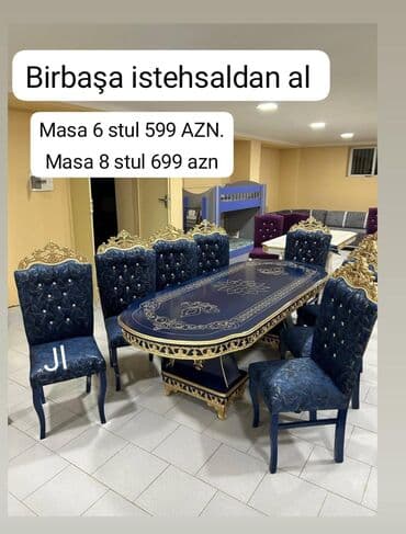 masa dəsdi: Qonaq otağı üçün, Yeni, Açılmayan, Oval masa, 6 stul — 1