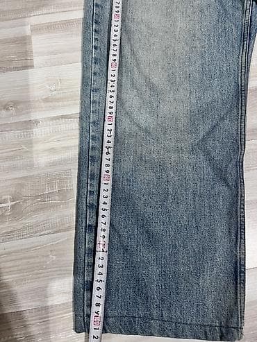 paraşut şalvar: Geniş kəsimli mavi jeans şalvar - Material: qalın denim (pambıq — 2