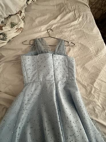 Женская обувь: Açıq mavi rəngdə, a-vari siluetli, midi uzunluqlu ziyafət/şənlik — 3