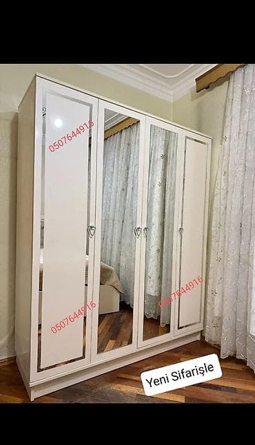 Düz dolab, Yataq otağı üçün, Paltar üçün, Açılan, Korpuslu, 4 qapılı