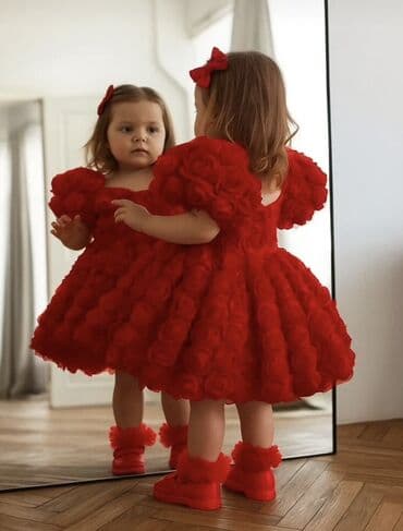 юбки пачки для девочек: Qırmızı qız uşağı üçün ziyafət donu və aksesuar dəsti - Rəng: parlaq — 1