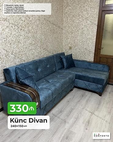 Künc Divan – 240×150 sm - Mexanizm: Açılan, bazalı (yataq funksiyalı lalafo.az -da Künc Divan – 240×150 sm - Mexanizm: Açılan, bazalı (yataq funksiyalı