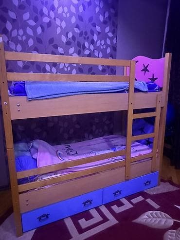 Uşaq otağı üçün mebel dəsti - İkimərtəbəli çarpayı: Təbii ağac