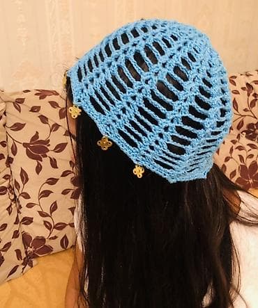 baş ortuyu: Əl işi krujeva saç örtüyü (şəbəkəli beret) - Material: yumşaq toxuma — 5