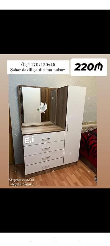 yataklar: Tualet masası və dolab dəsti - Ölçü: 170 x 120 x 45 sm - Güzgülü — 1