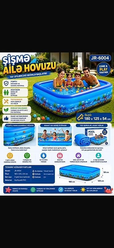 İdman və hobbi: Şişmə Ailə Hovuzu JR-6004 - Ölçü: 180 × 125 × 54 sm - 3 qatlı hava — 1