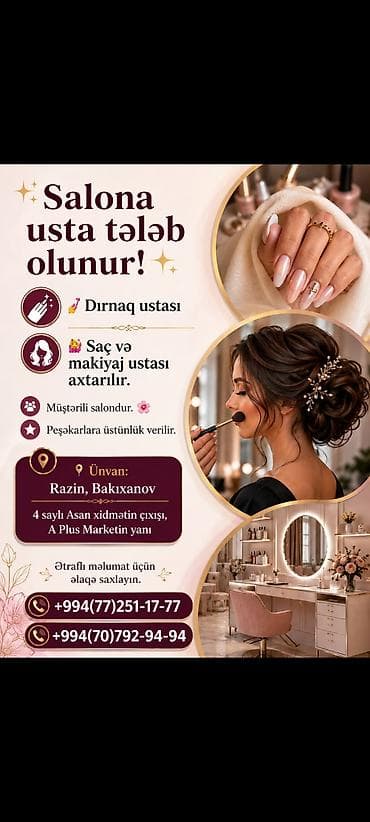 Salona usta tələbi – dırnaq, saç və makiyaj üzrə mütəxəssislər