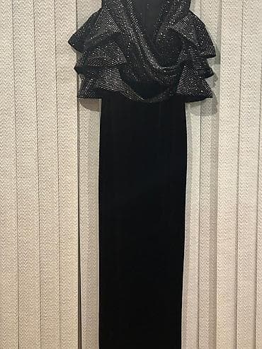 ucuz don: Qara məxmər axşam/gecə donu - Model: Uzun siluet, düz kəsim. - Parça — 2