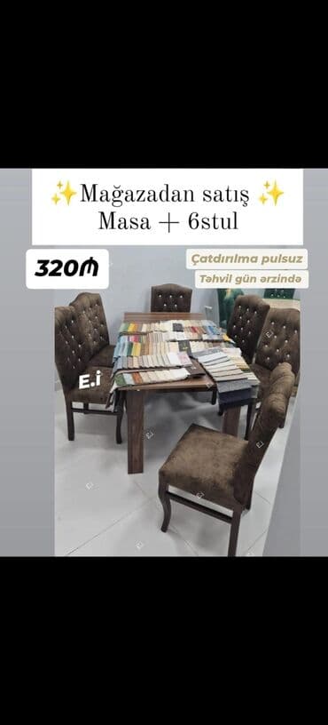 metbex stol stulu: Qonaq otağı üçün, Açılmayan, Dördbucaq masa, 6 stul — 2