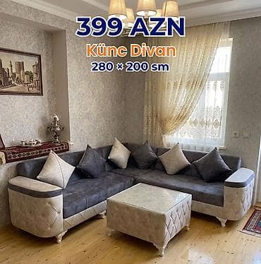 divan kafe: Künc Divan – 260 × 160 sm - Modellər: boz, açıq bej, qırmızı və digər — 8