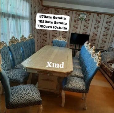 mərmər masa: Qonaq otağı üçün, Yeni, Açılmayan, Oval masa, 6 stul — 3