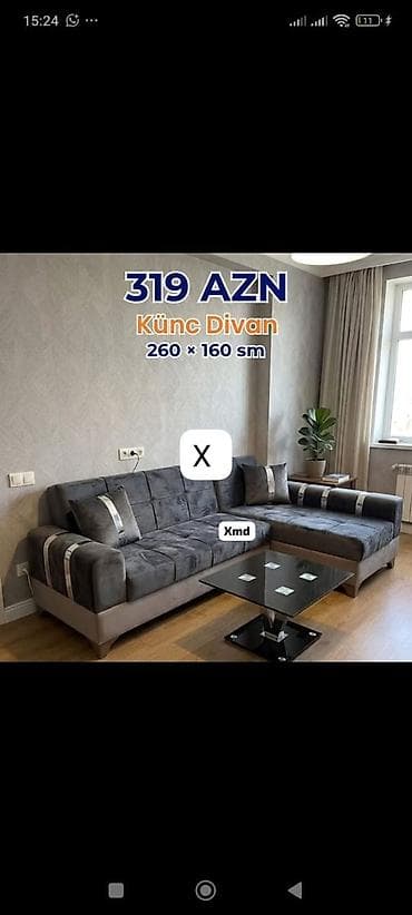 Ev üçün mebel: Künc Divan – 260 × 160 sm - Dərin bozumtul rəngli, müasir dizayn - — 1