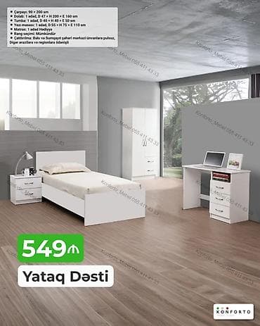 Мебель на заказ: Yataq Dəsti – iki fərqli komplekt seçimi 1) Komplekt (549 ₼ yazısı — 1