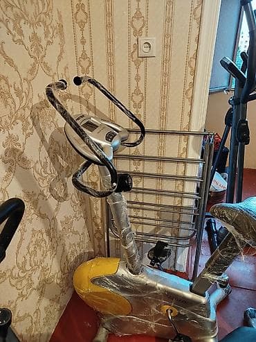 Protek markalı, gümüş rəngli və sarı detallı velotrenajor. Üzərində