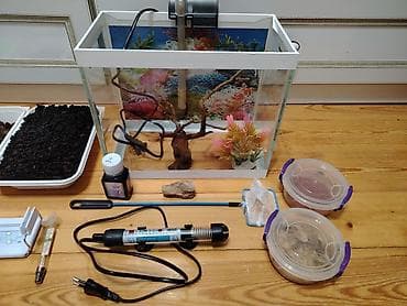 Akvaryum dəsti – tam komplekt - Şüşə akvaryum, ağ metal/PL çərçivə