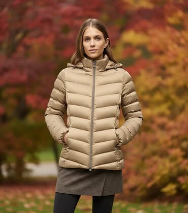 tər əleyhinə: GEOX Qadınlar üçün kapüşonlu qızılı-bej rəngli şişmə qış gödəkçəsi - — 1