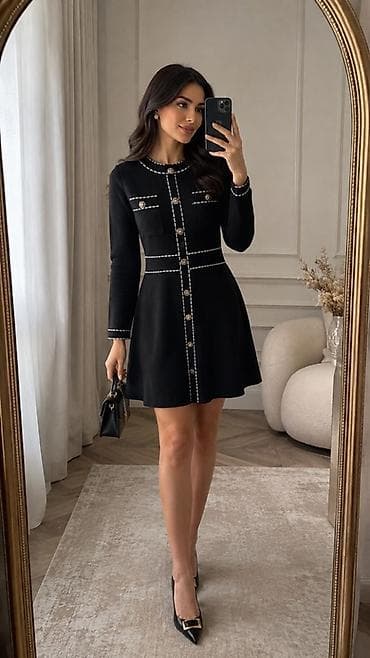 Qara rəngli elegant mini don - Material: Qalın, yumşaq, elastik — 1
