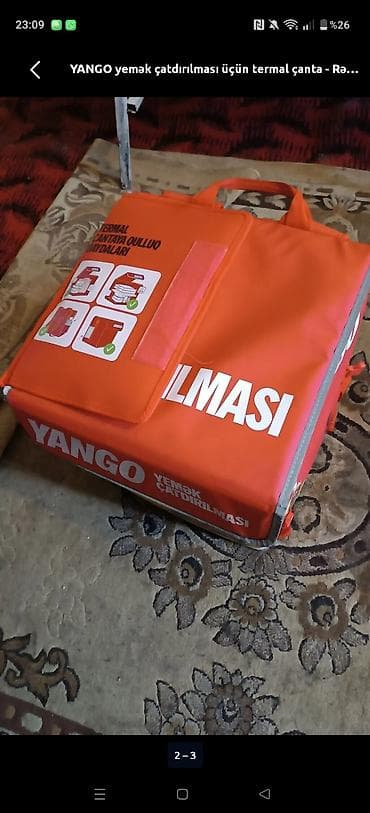 YANGO yemək çatdırılması üçün termal çanta - Rəng: narıncı, üzərində — 1