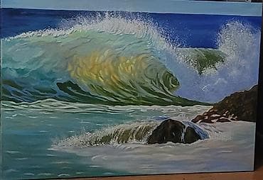 ev şəkili: Dəniz mövzulu əl işi tablo - Texnika: kətan üzərində yağlı boya - — 2