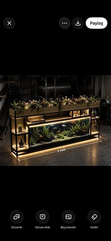 akvarium: Akvaryumlu dekorativ yaşıl divar sistemi - Metal karkaslı, ağac — 2