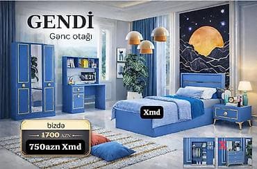 GENDİ gənc otağı dəsti - Rəng: mavi, qızılı detallar - Tərkib: - 2
