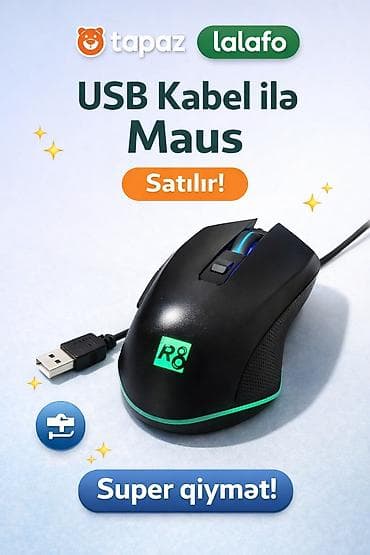 Oyun və ofis istifadəsi üçün naqilli kompüter siçanı. - Rəng: qara