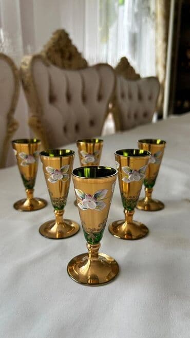 Qədəhlər, rəng - Qızılı, Şüşə, 6 ədədli dəst