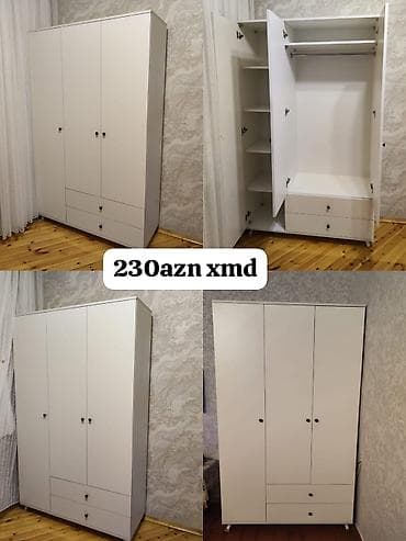 paltar rəfi: Yeni, 3 qapılı, Siyirməli, Ağ, Digər material, Açılan, Düz dolab — 1