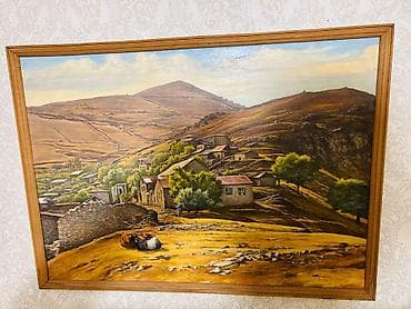 Yağlı boya tablo – dağ kəndi mənzərəsi - Texnika: kətan üzərində