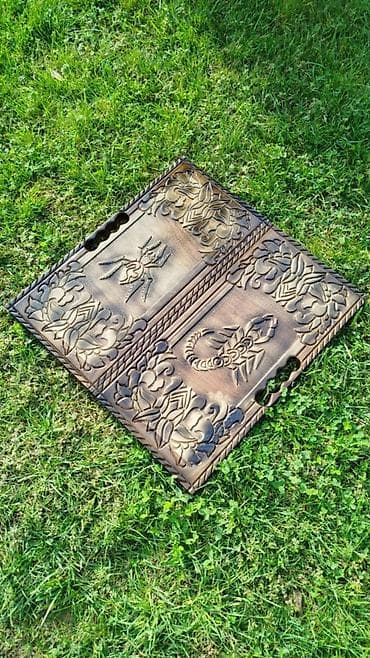 Taxta nərd/şahmat dəsti – əl oyma naxışlı - Material: bərk ağac (əl