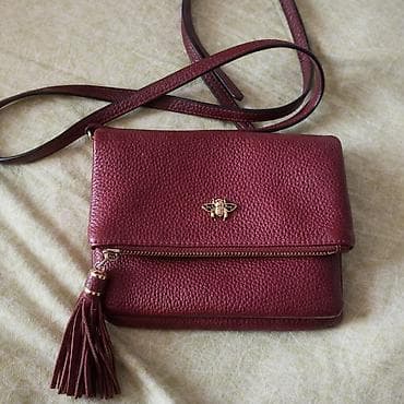 Bordo rəngli çiyin/çarpaz asma çanta - Material: xırda teksturalı