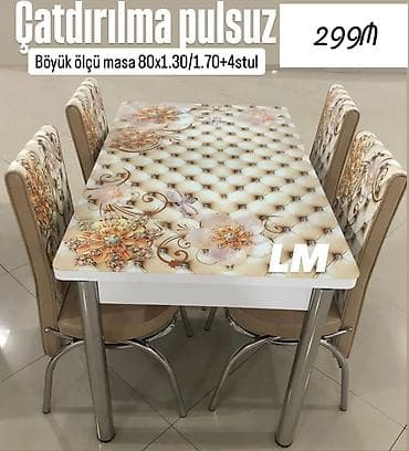 stol ustul: Mətbəx masa ( üstü şüşə) + 4 stull dəst‼️ Qiymət : 290 ₼ Masa — 2