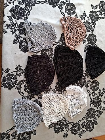 kostuyum: Əllə toxunmuş tor naxışlı örtüklər/şəbəkə papaqlar dəsti - Material — 1