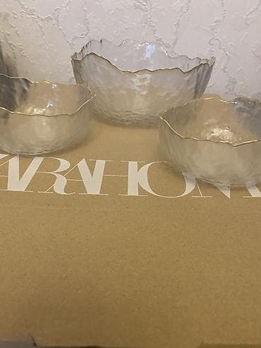 zara home: Zara Home şüşə qab dəsti - 3 hissədən ibarət: 1 böyük salat/servis — 1