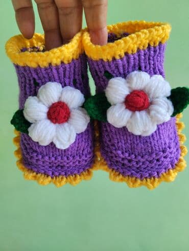 toxunma corablar: Əl işi körpə patikləri - Material: yumşaq akril/ipopulyar iplik — 1