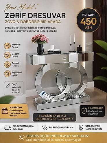 ev saati: Zərif güzgü mebelləri və divar saatı - Dresuar modelləri: • İki — 1