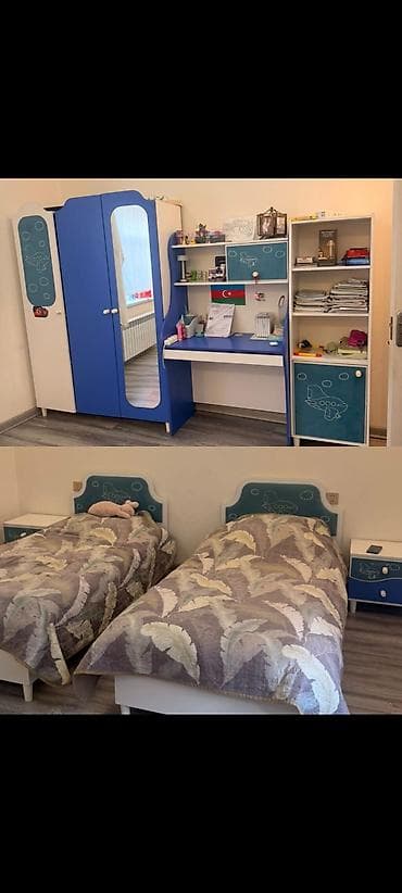 islenmis skaf: Oğlan və qız üçün, İşlənmiş, 2 təknəfərlik çarpayı, Tumba, Yazı masası, Dolab — 1
