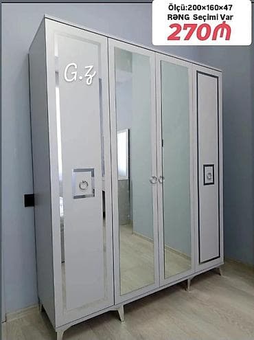4 qapılı, Güzgülü, Rəngli, Açılan, Düz dolab