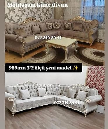 Möhtəşəm künc divan – klassik barokko üslubunda - Ölçü: 3×2 m -