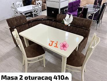 Mətbəx üçün, Yeni, Açılmayan, Dördbucaq masa, 2 stul