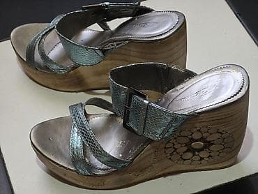Basanoşka və səndəllər: Qadın üçün platformalı sandal - Üst hissə: Metalik gümüş rəngdə, ilan — 4