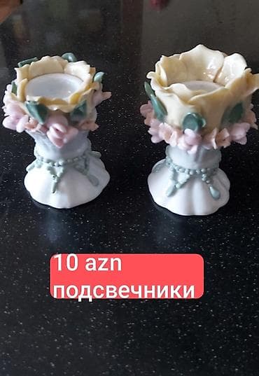 bayram şamı: Dekorativ şamqabı dəsti - Material: keramika/porcelan - Dizayn: gül — 1