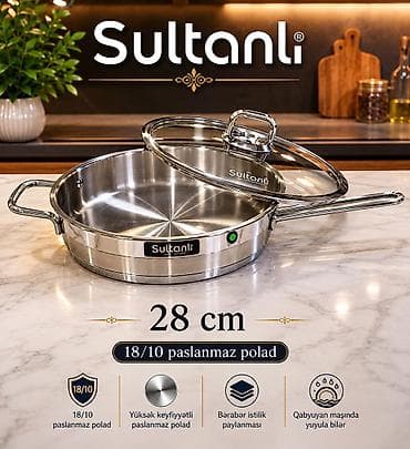 soba odun: Tava, rəng - Gümüşü, Paslanmayan polad, 28 sm, Türkiyə — 2