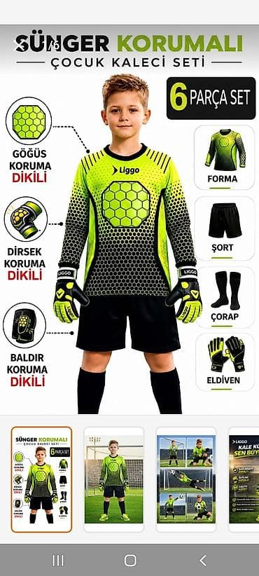 futbol corabı: Uşaq qapıçı dəsti – Liggo markası, 6 parça set Tərkib: - Forma — 1