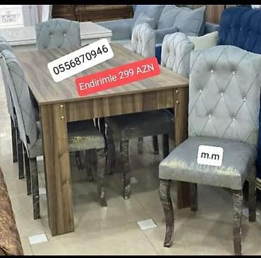 Qonaq otağı üçün, Yeni, Açılmayan, Dördbucaq masa, 6 stul
