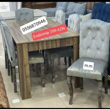 fırlanan stollar: Qonaq otağı üçün, Yeni, Açılmayan, Dördbucaq masa, 6 stul — 1