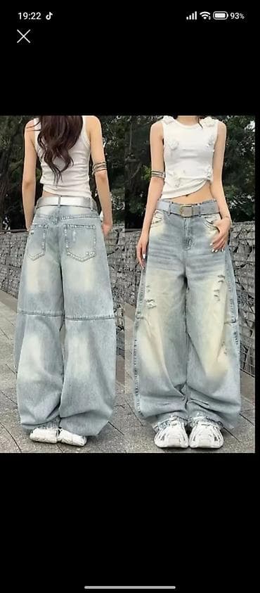 Unisex ultra-geniş kəsimli jeans şalvar - Stil: Y2K/Streetwear — 1