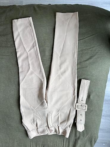 Bej rəngli qadın şalvar + kəmər dəsti - Rəng: açıq bej - Model