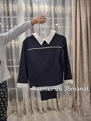 Костюмы: Qadın geyim dəsti – 38 razmer 1) Qara-ağ zolaqlı kostyum - Üst geyim — 1